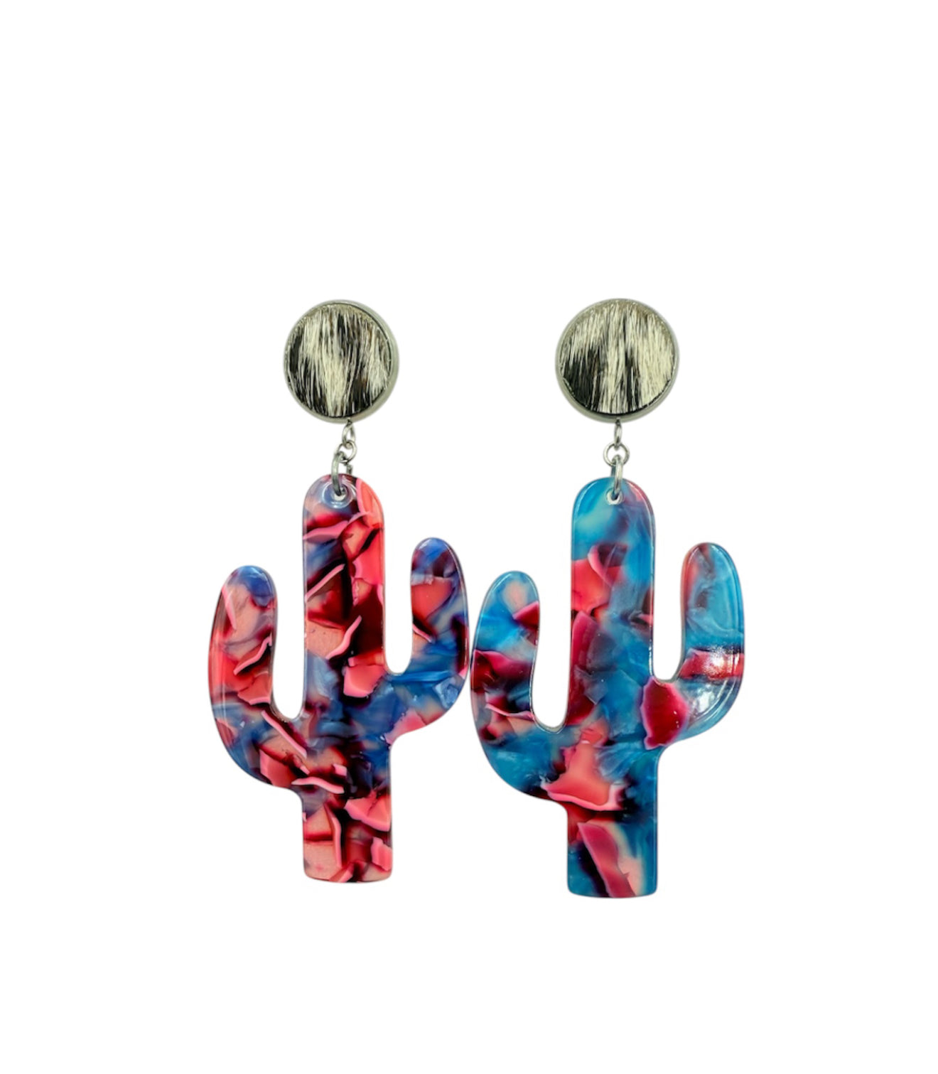 J7095B - 100% Hair on Hide Stud Dangle Earrings