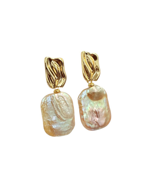 J7110A - Real Pearl Pink Baroque Stud Dangle Earrings - Rawhide Western Wear 