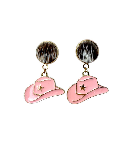 J7018 - 100% Hair on Hide Stud Dangle Earrings