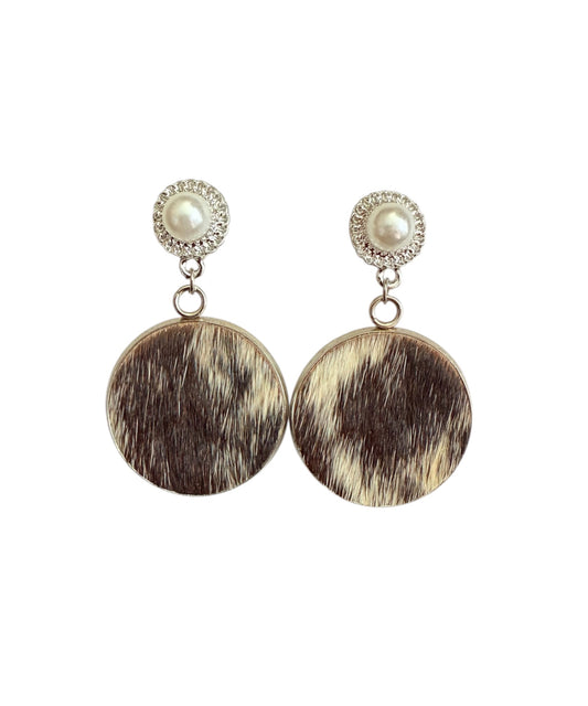 J7090 - 100% Hair on Hide Stud Dangle Earrings - Rawhide Western Wear 