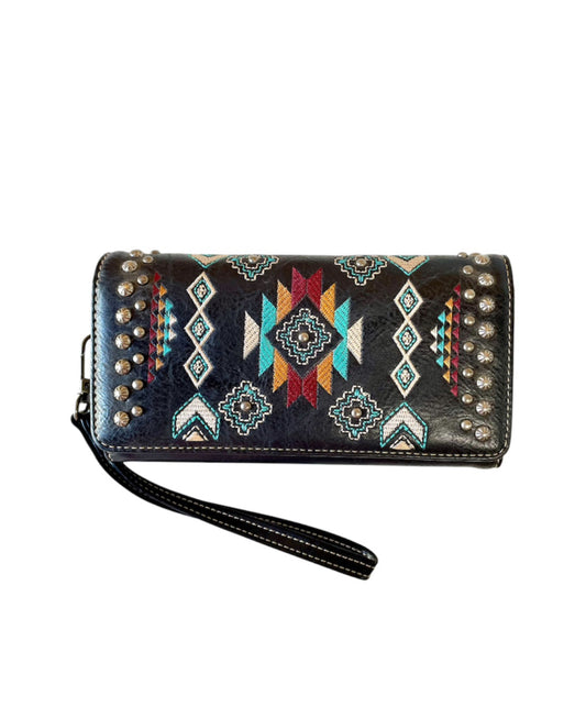 MW1245W002BK -  Montana West Embroidered Collection Wallet Black