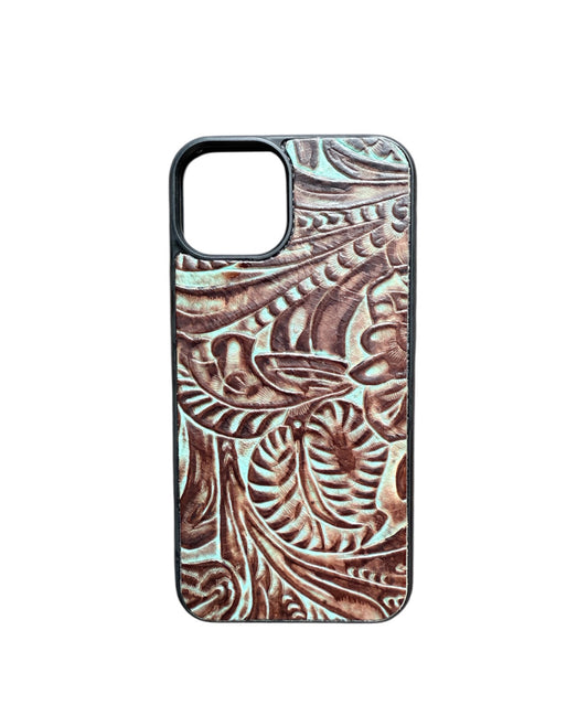 A8374 - IPhone 13 Tooled Leather w Rubber Case