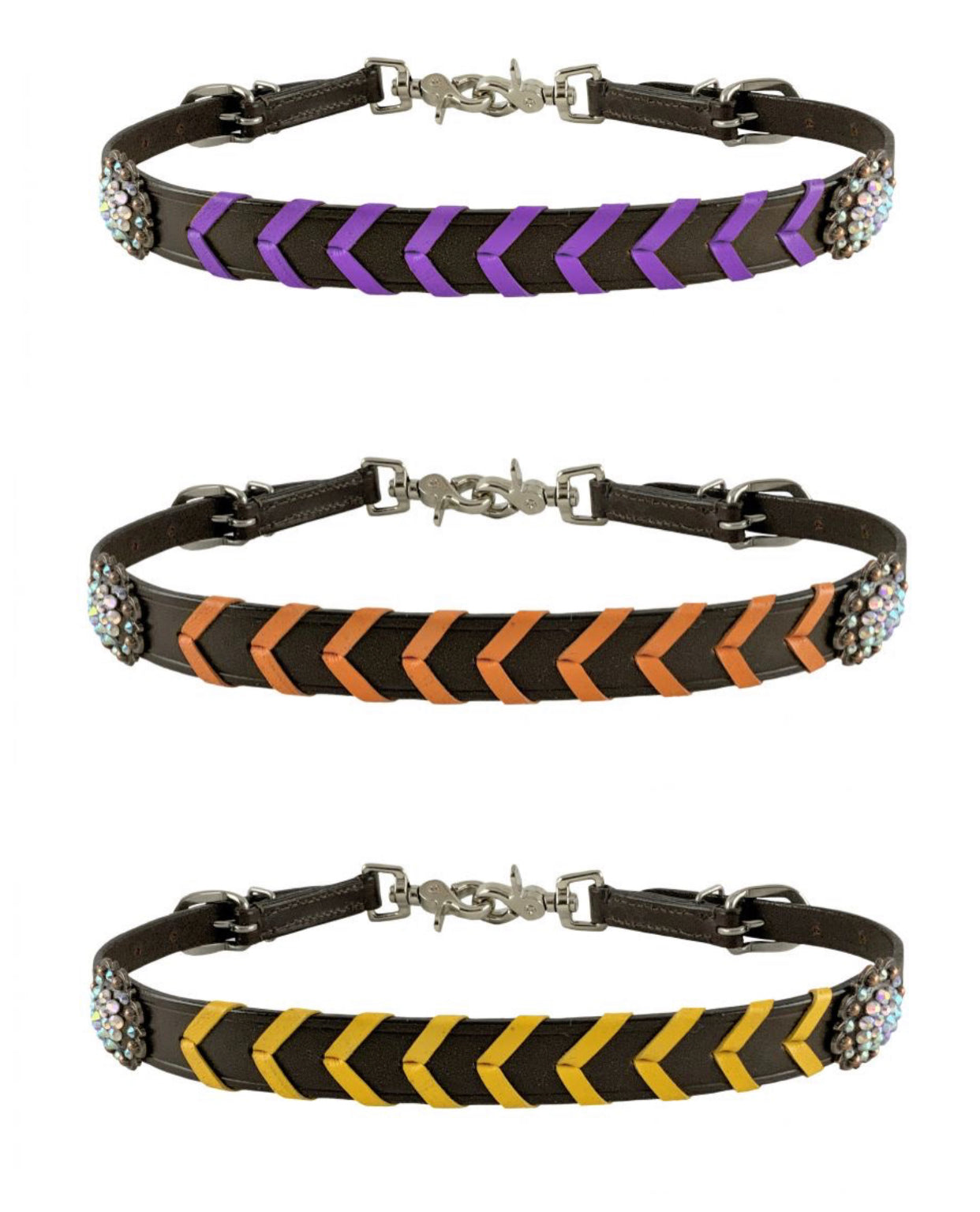 14703 - Leather wither strap with colorful rawhide lacing