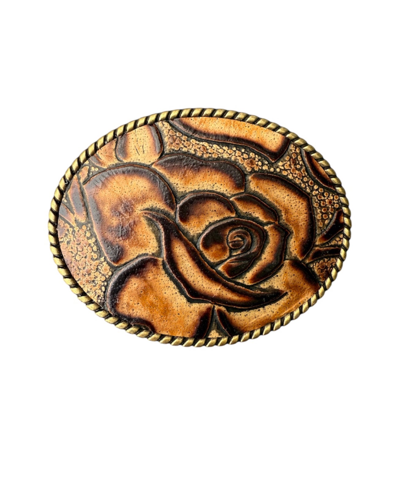 A8872 - Bronze Antique Colour Western Buckle w Leather Tooled insert