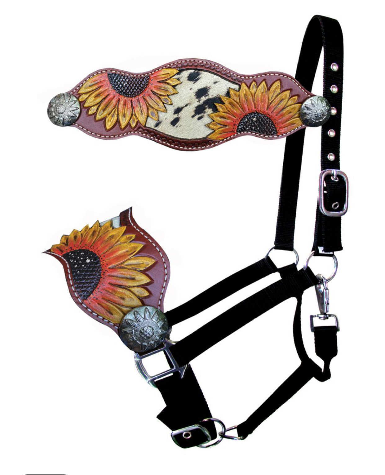 16829 - Painted Sunflower Nylon bronc halter with cowhide inlay