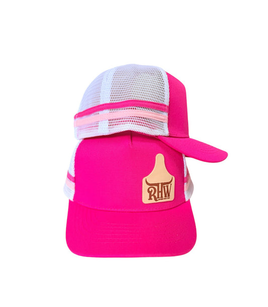 KP4228 - KIDS Rawhide Leather Patch Black Country Trucker Cap