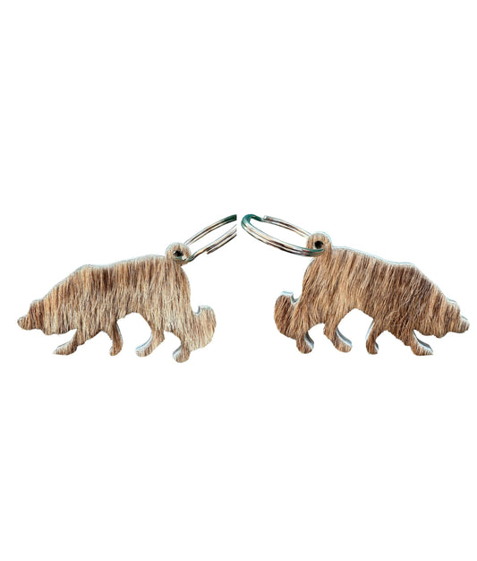 A7846 - Double Sided 100% Hair On Hide Leather Sheepdog Keychain - Rawhide Western Wear 