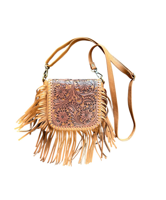 TLB14 - Tooling Leather Hand Carved Flap Sling Bag - Rawhide Western Wear 