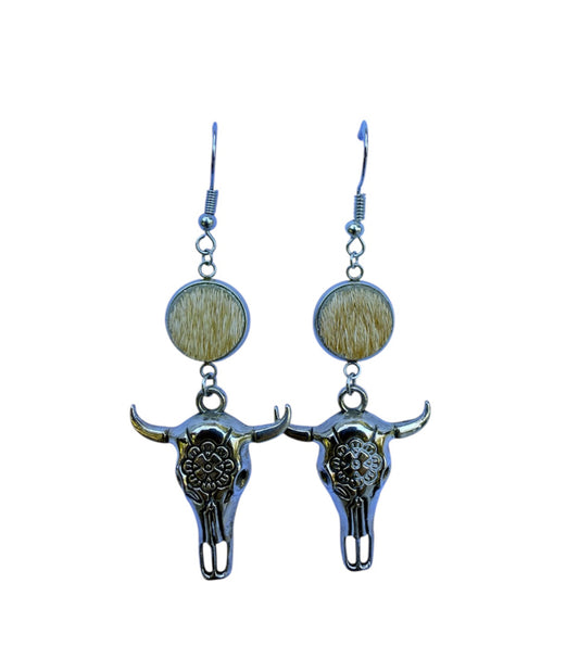 J6682D  - 100% Hair on Hide Earrings with Steer Head