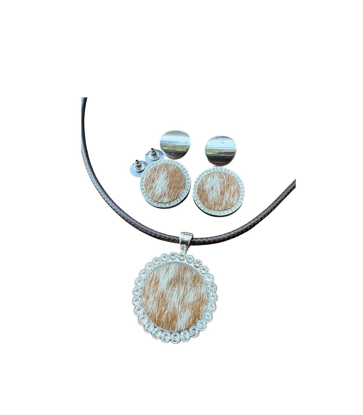 J6929A - 100% Cowhide Necklace & Earrings Set