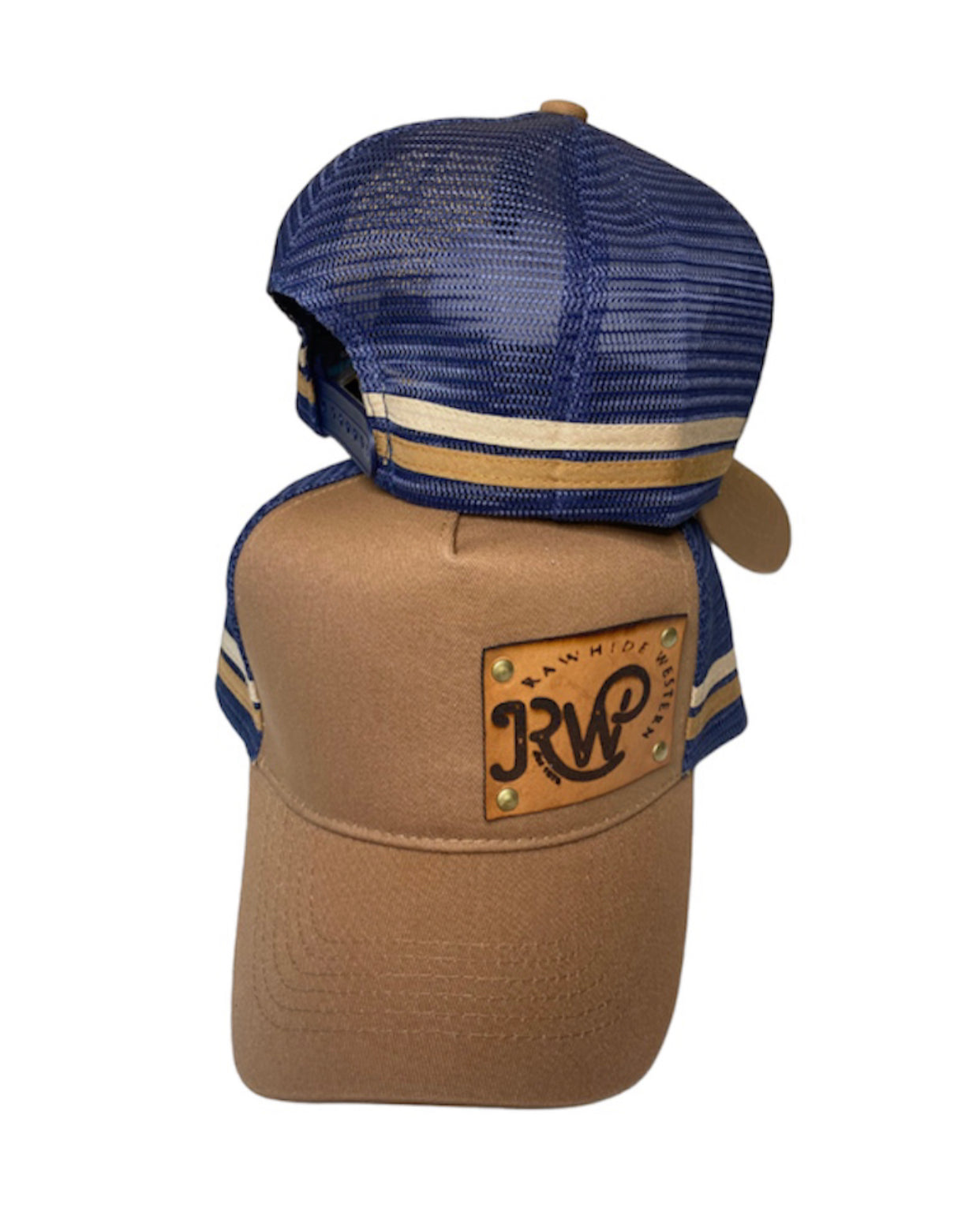 P4116 - Rawhide Latte Leather Patch Country Trucker Cap