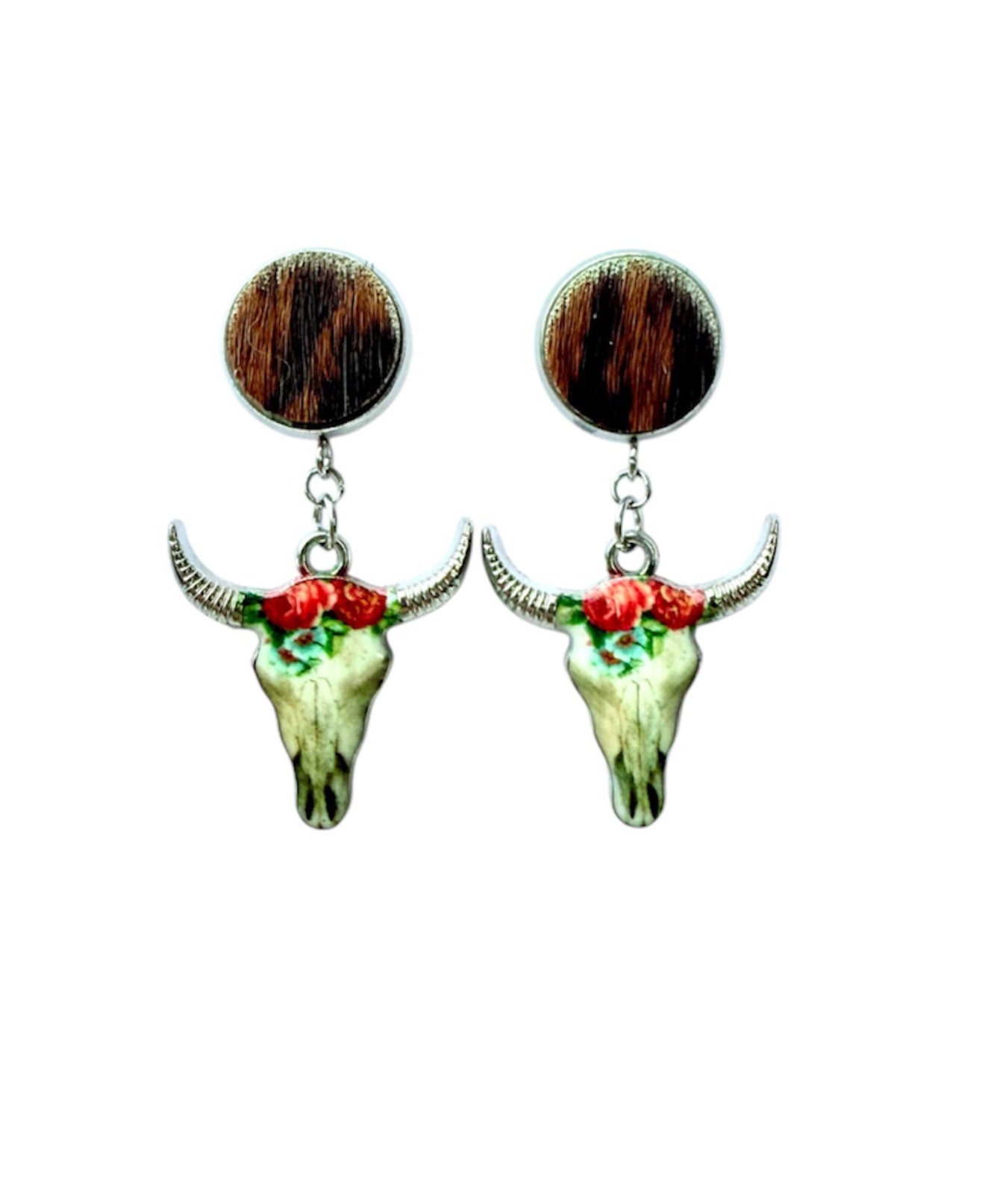 J7019A - 100% Hair on Hide Stud Dangle Earrings