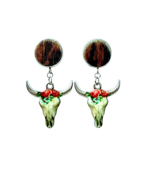 J7019A - 100% Hair on Hide Stud Dangle Earrings