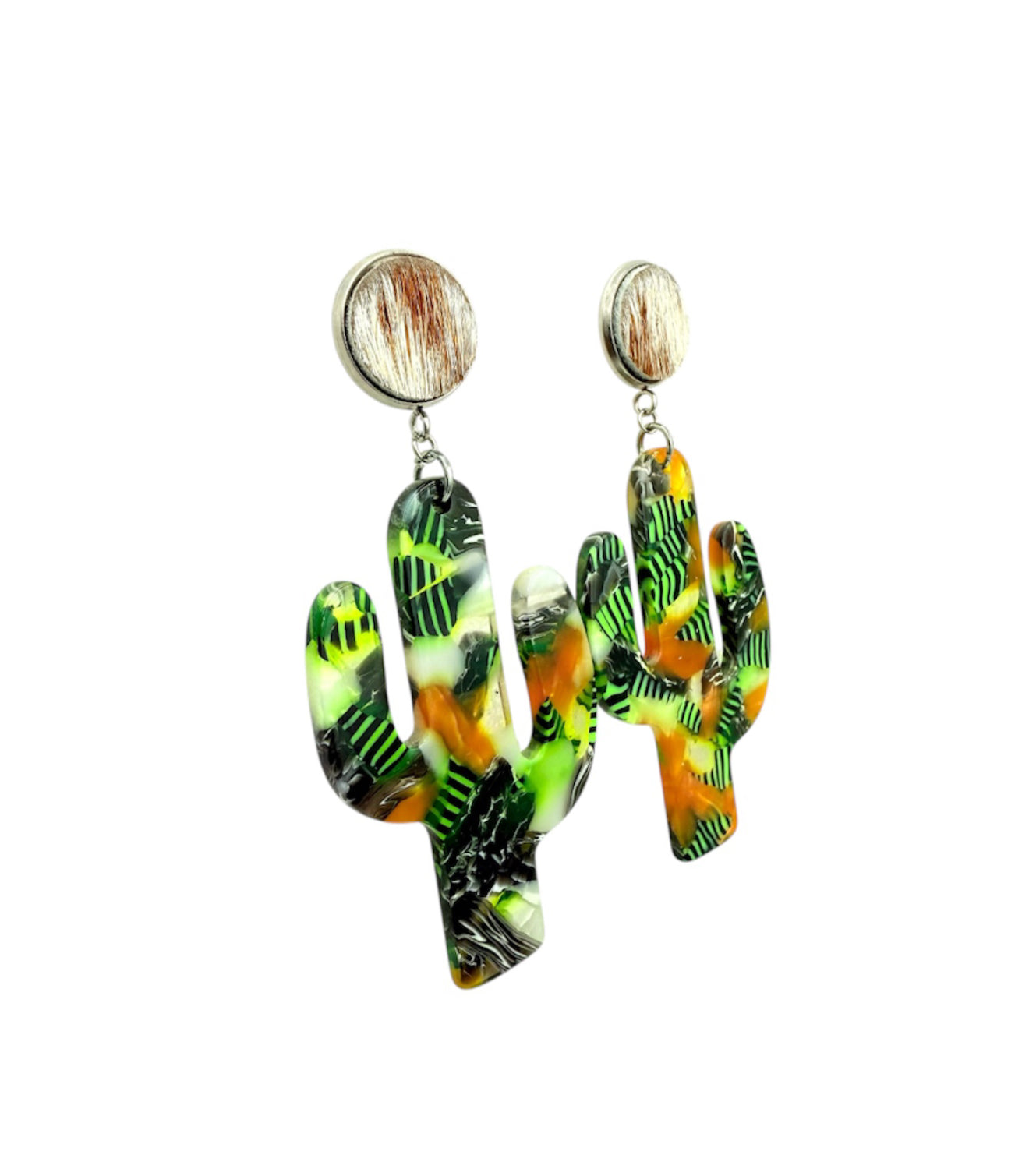 J7095A - 100% Hair on Hide Stud Dangle Earrings