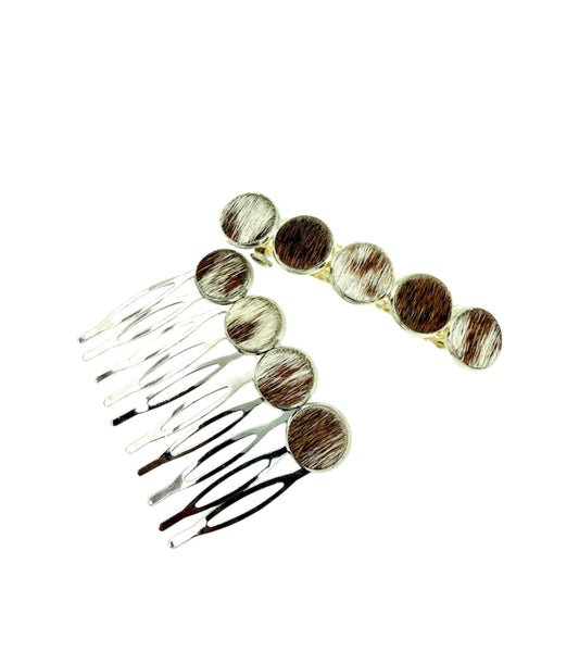 J6625A - 2 Set Western Cowhide Hair Accessories