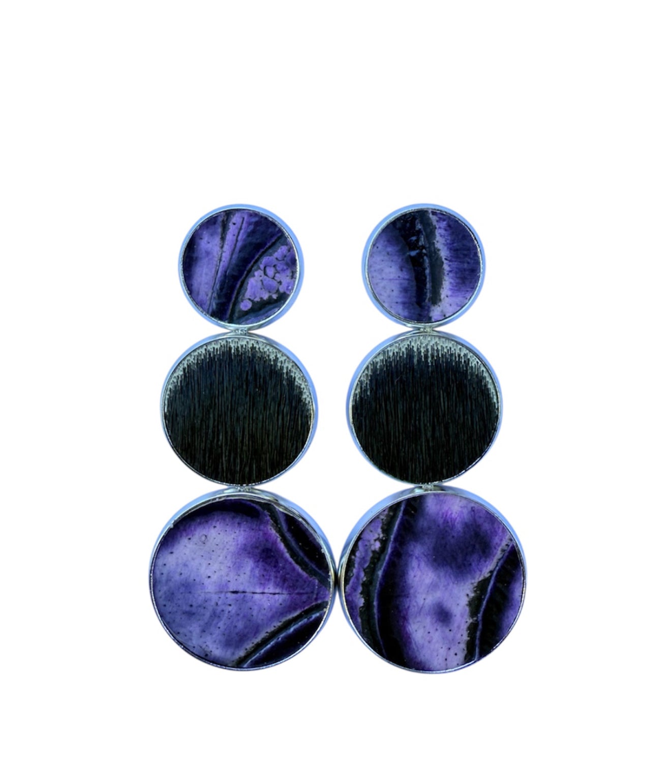 J7024B - Real Leather & Cowhide Metal Casing Stud Dangle Earrings