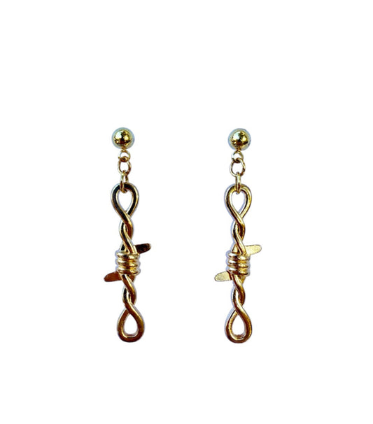 J6767G - Barb Wire Stud Dangle Earrings