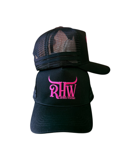 P4252 - RHW Black & Hot Pink Country Trucker Cap