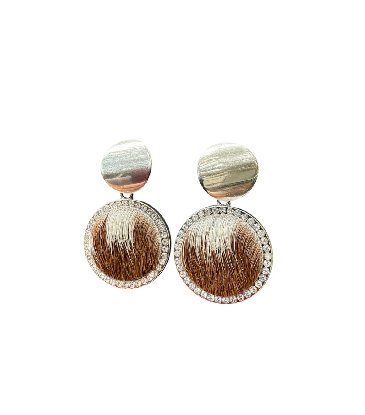 J6684I  - 100% Hair on Hide Earrings with Diamantes - Rawhide Western Wear 