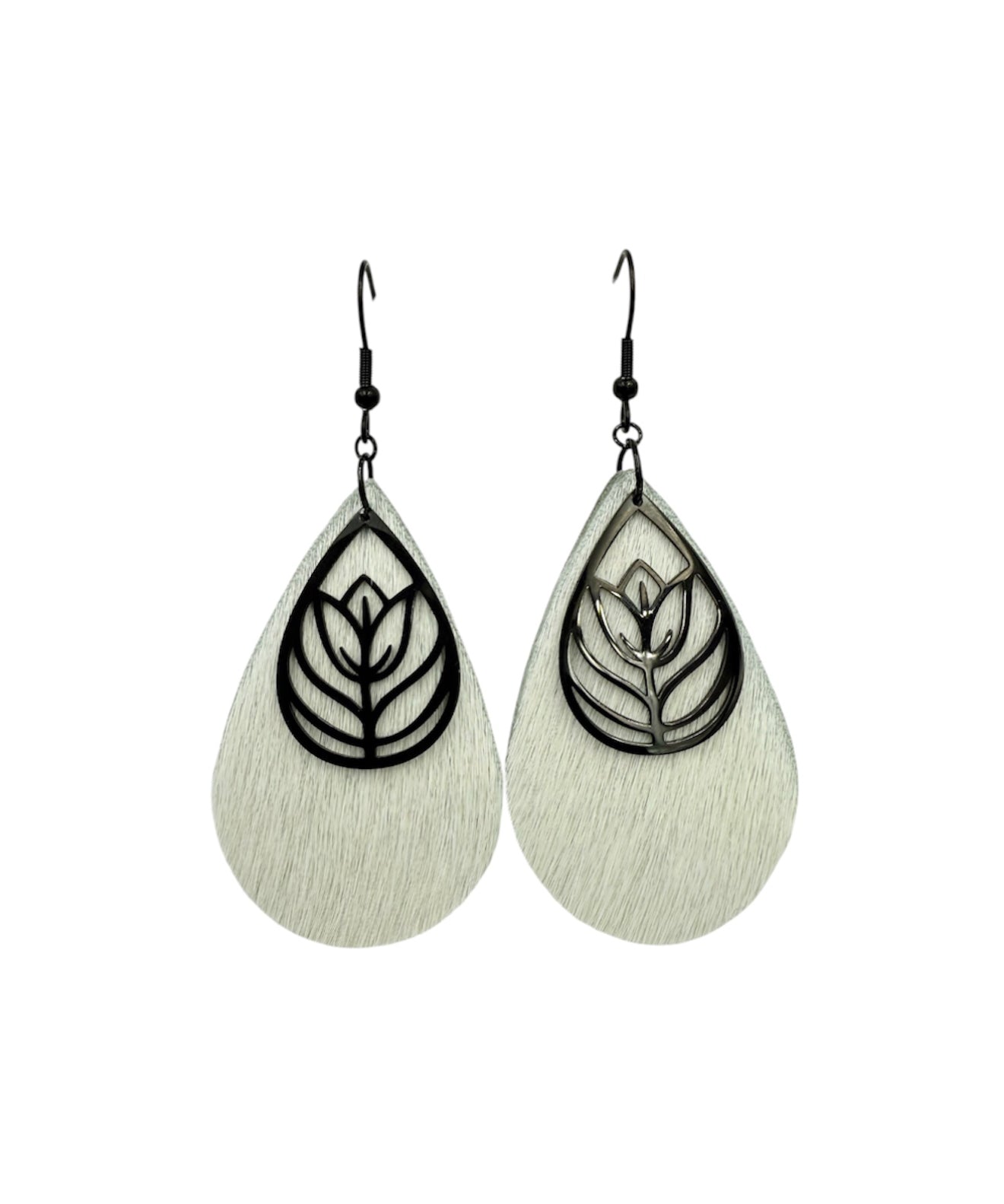 J7123C - Tear Drop Cowhide Fishhook Dangle Earrings