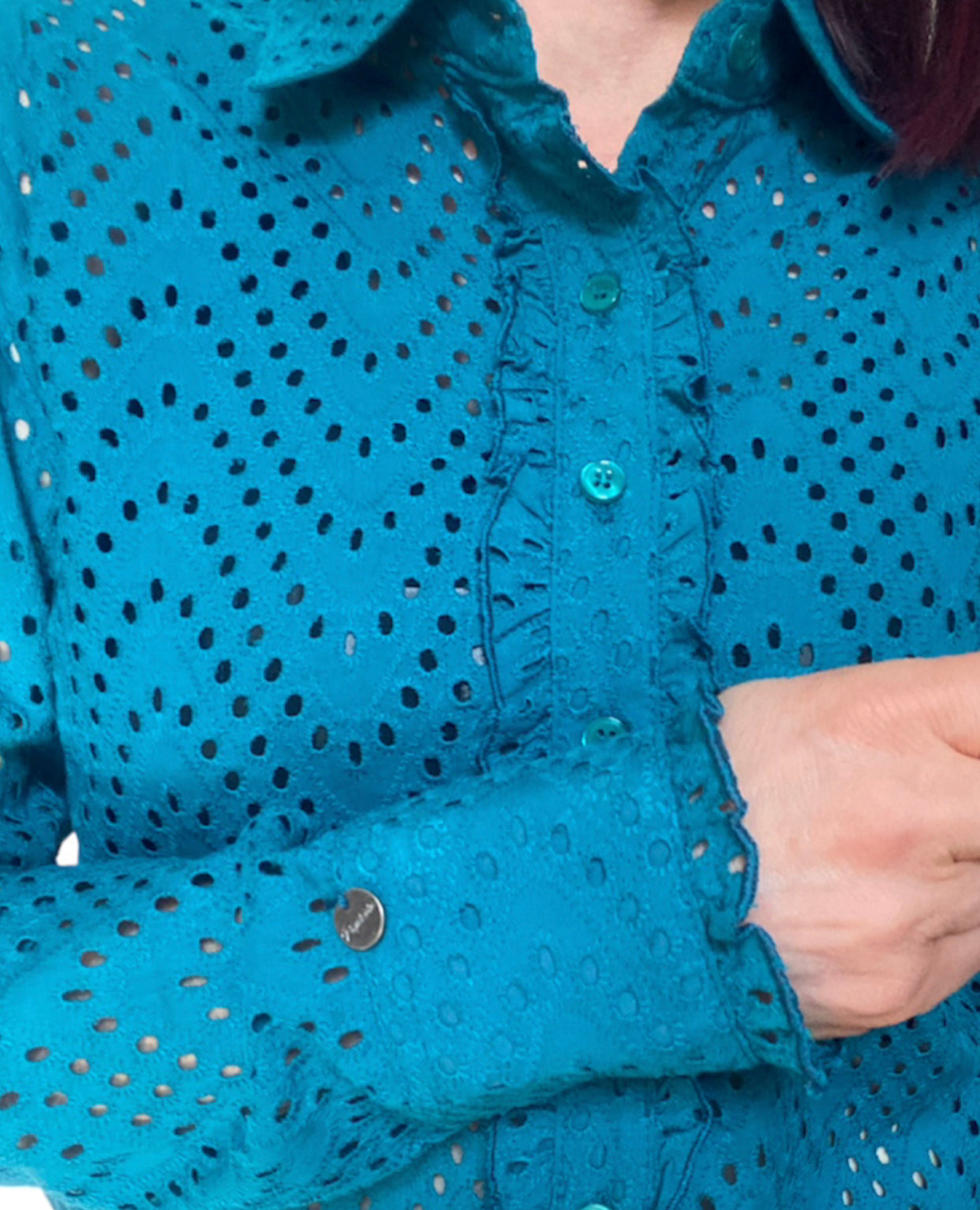 L1463- Florence Ladies Turquoise Broderie Western Shirt