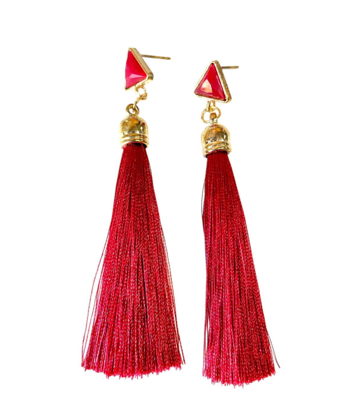 J6946 - Triangle Stud Tassel Earrings