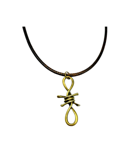 J7096- Real Leather Necklace w Barb Pendant