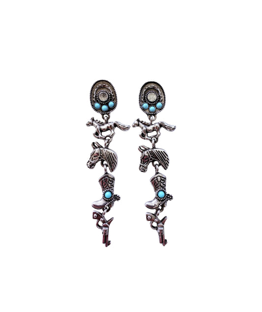 J6956 - Western Style Stud Dangles Earrings