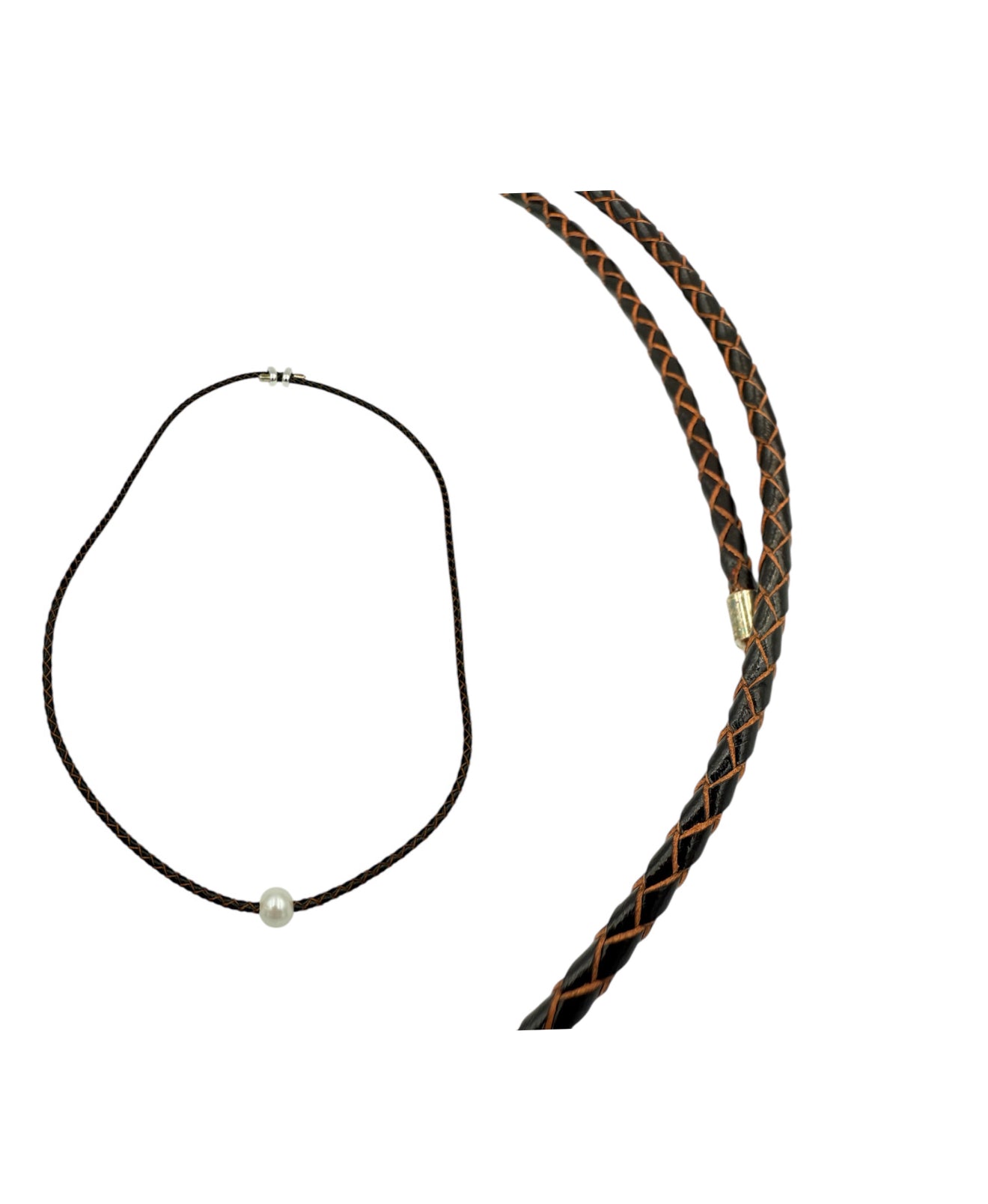 J7071 - 100% Leather Necklace W Freshwater Pearl