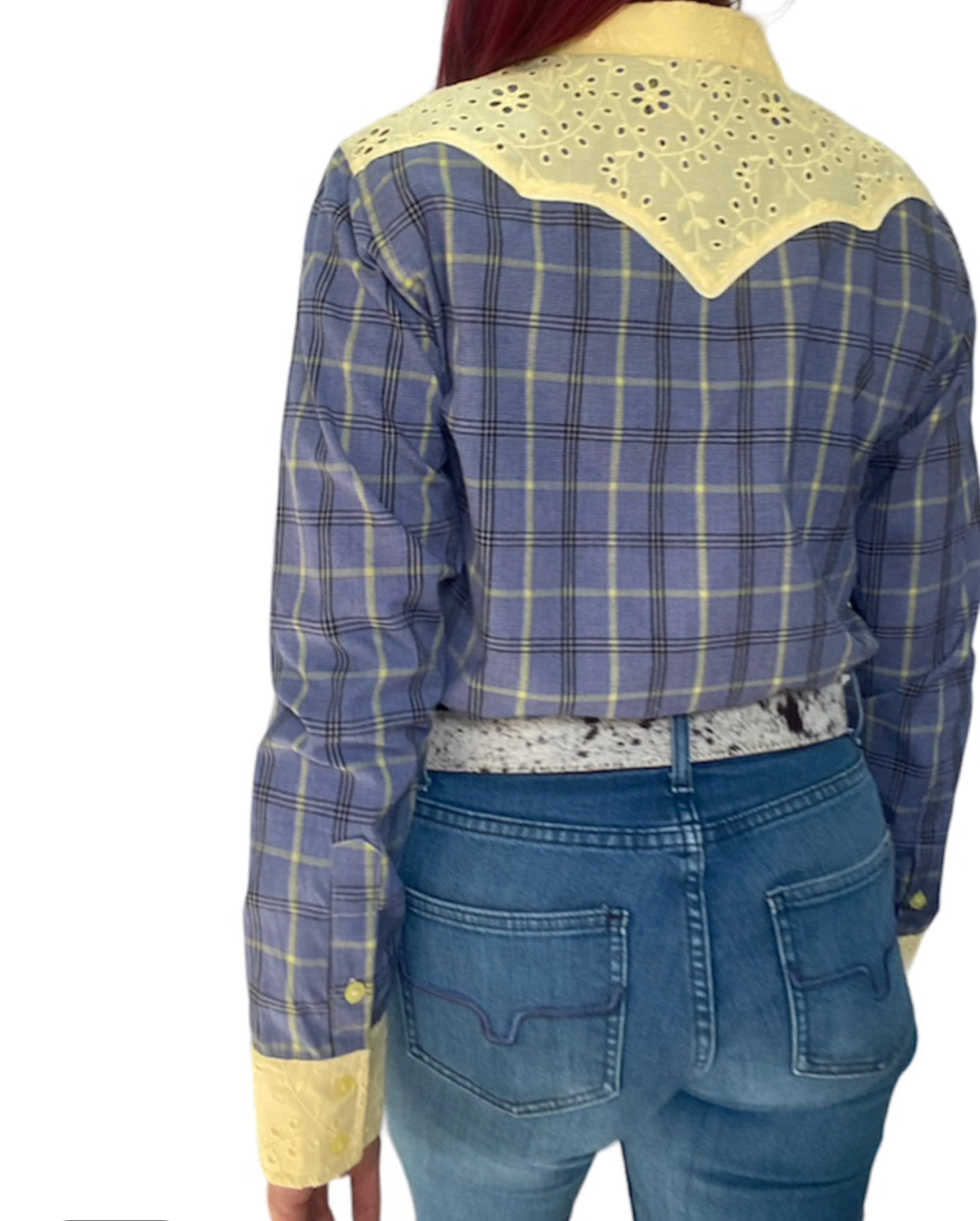 L1462- Jela Ladies Check Western Shirt with Broderie Contrast