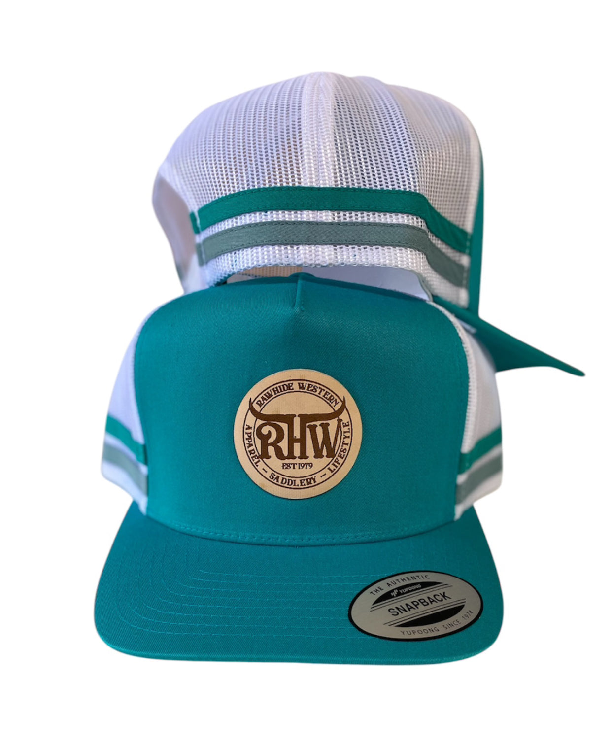 P4202 - Rawhide Turquoise Leather Patch Yupoong Snapback Country Cap