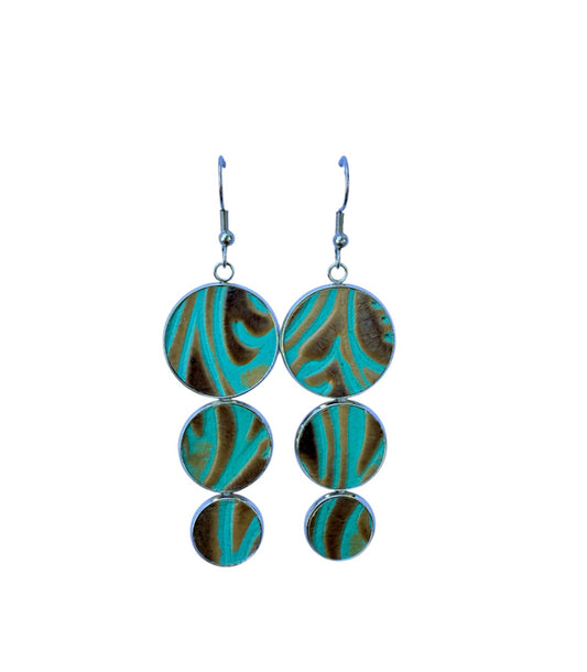 J7023 - Real Leather Metal Casing Dangle Earrings