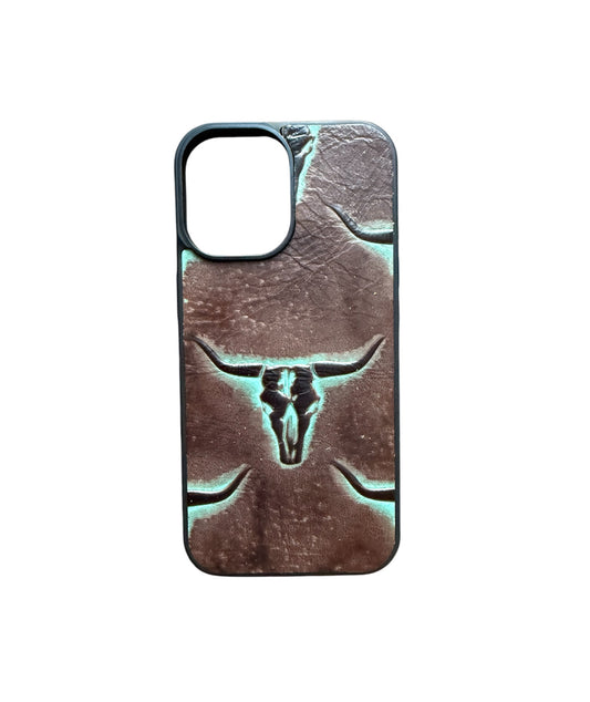 A8954 - IPhone 17 Tooled Leather w Rubber Case - Rawhide Western Wear 