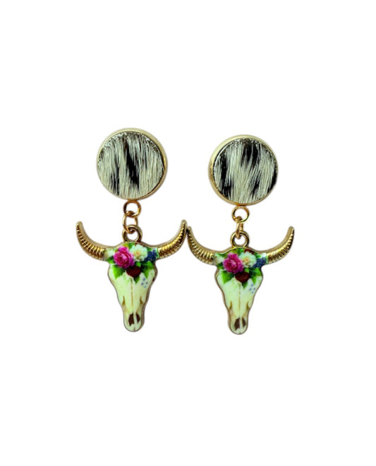 J6985A - 100% Hair on Hide Stud Dangle Earrings
