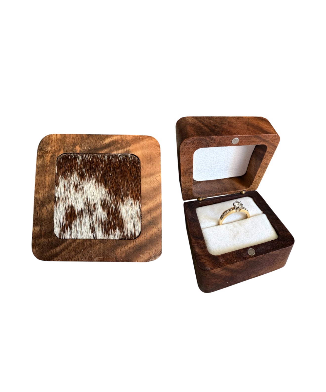 A8778B - 100% Hair On Hide Wooden 1 Ring Box
