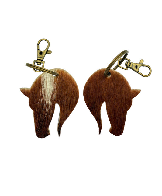 A8726 - Double Sided 100% Hair On Hide Leather Horse Keychain - Rawhide Western Wear 