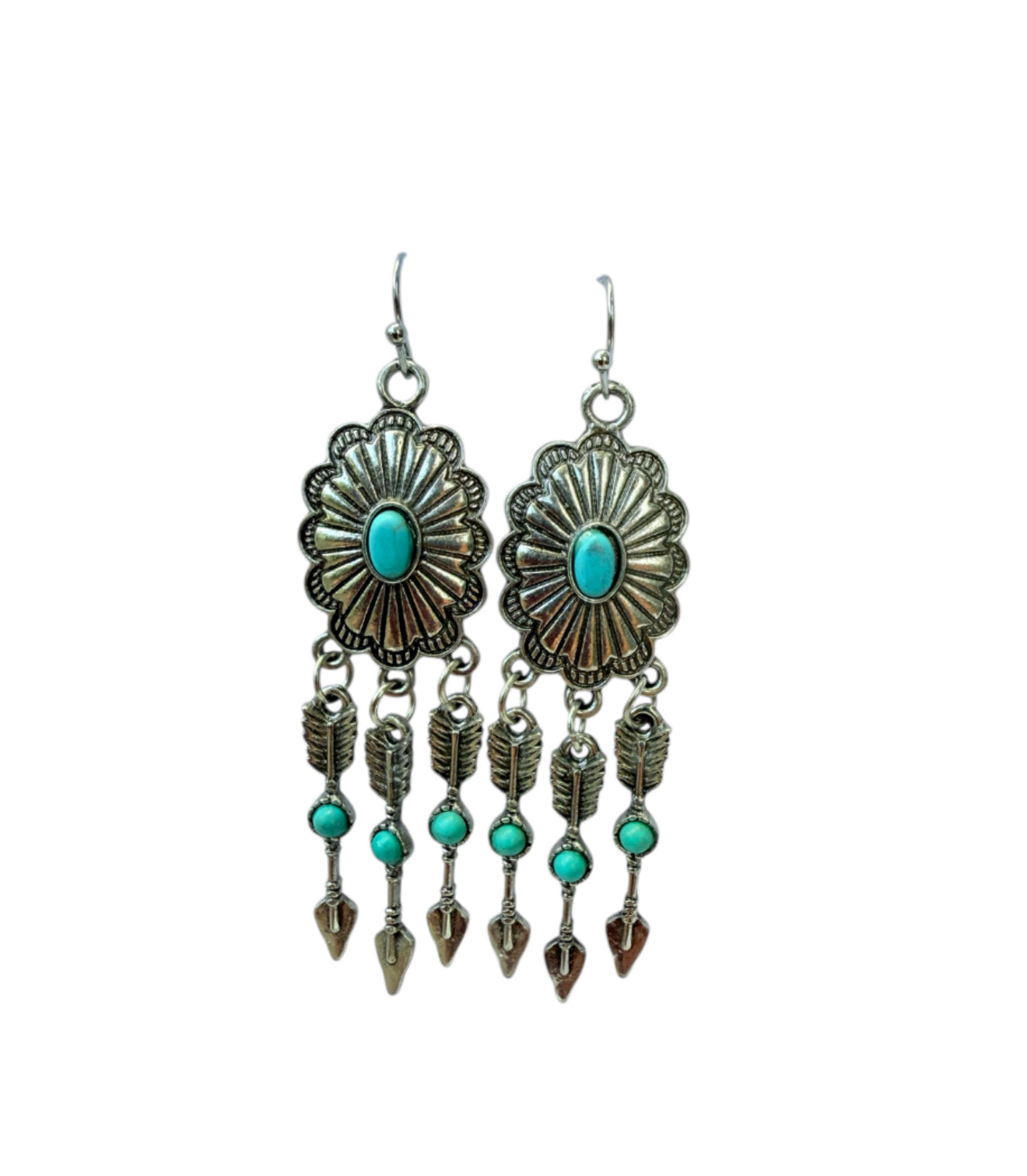 J7078 - Concho Style Turquoise Stud Dangle Earrings