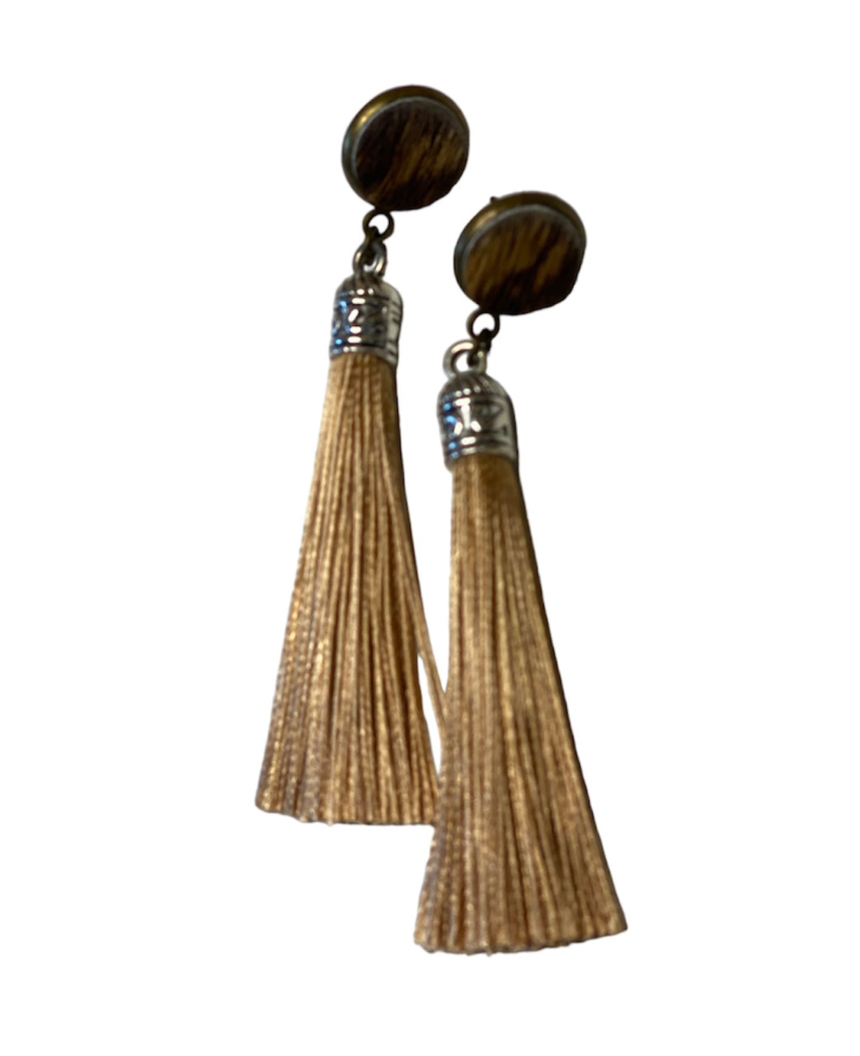 J6670T - 100% Hair on Hide Stud Tassel Earrings
