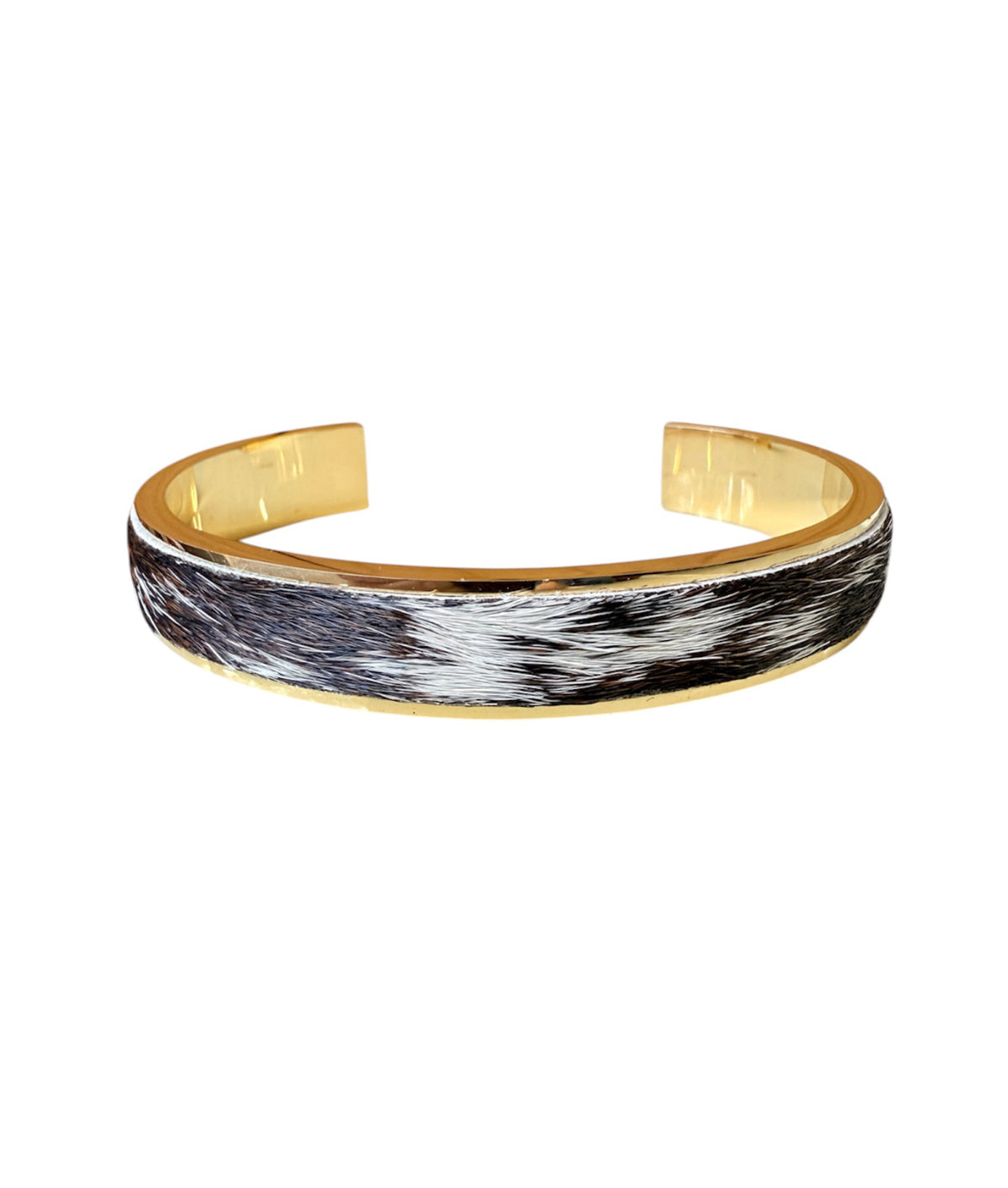 J6888C - 18k Plated Stainless Steel 3/4 Bangle w Cowhide