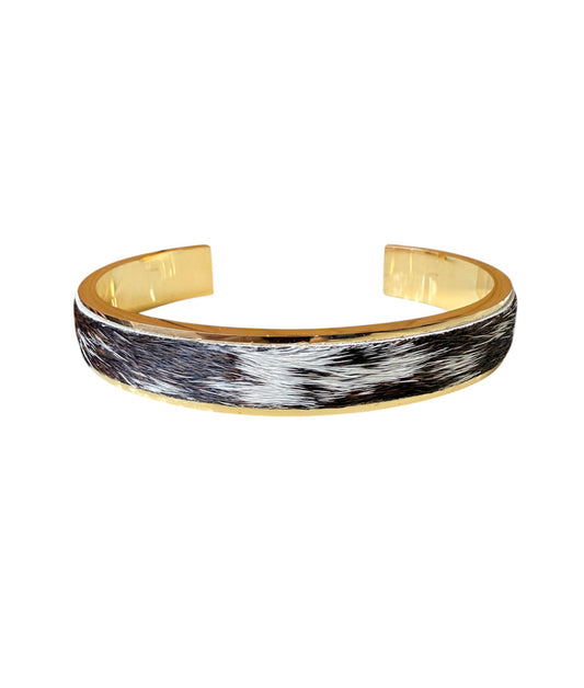 J6888C - 18k Plated Stainless Steel 3/4 Bangle w Cowhide