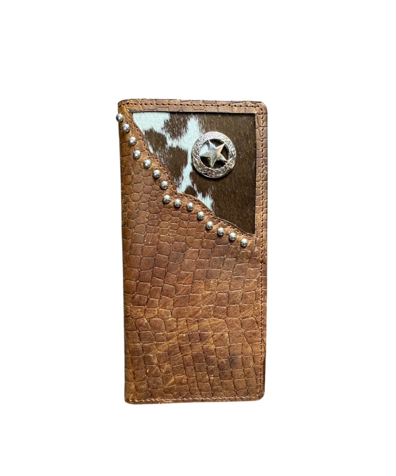 78161A - Brown Faux Alligator Hair on Cowhide Bi-fold Wallet