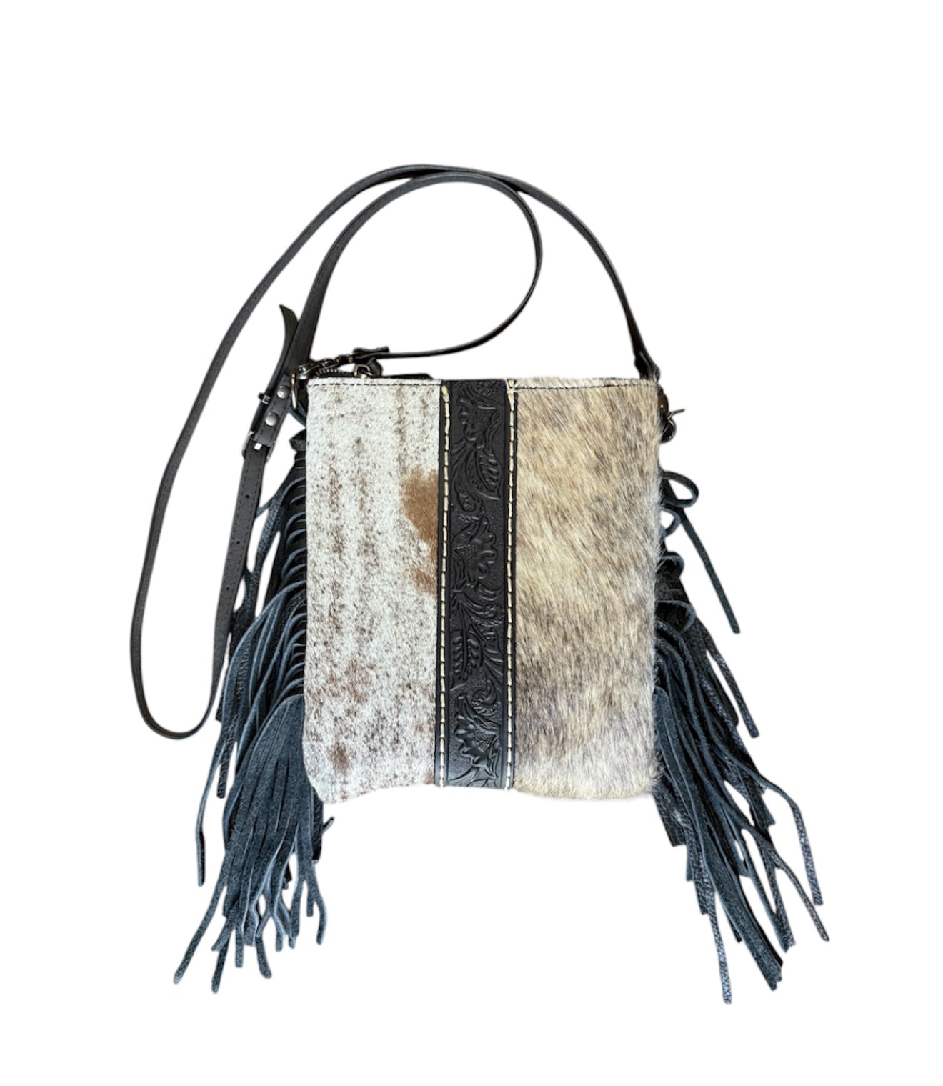 A8904B -  Genuine Leather Cowhide Fringe Crossbody