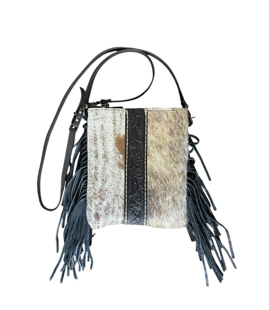 A8904B -  Genuine Leather Cowhide Fringe Crossbody