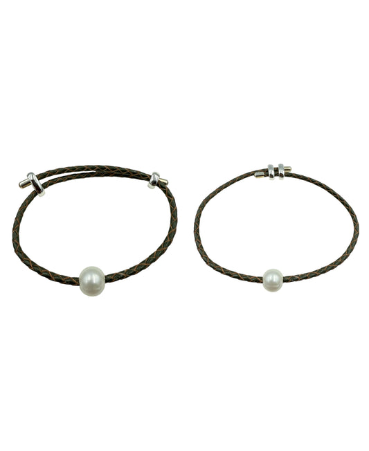 J6752B - Pearl Leather plaited Bracelet