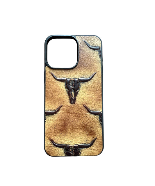 A8604 - IPhone 15 Pro Max Tooled Leather w Rubber Case - Rawhide Western Wear 