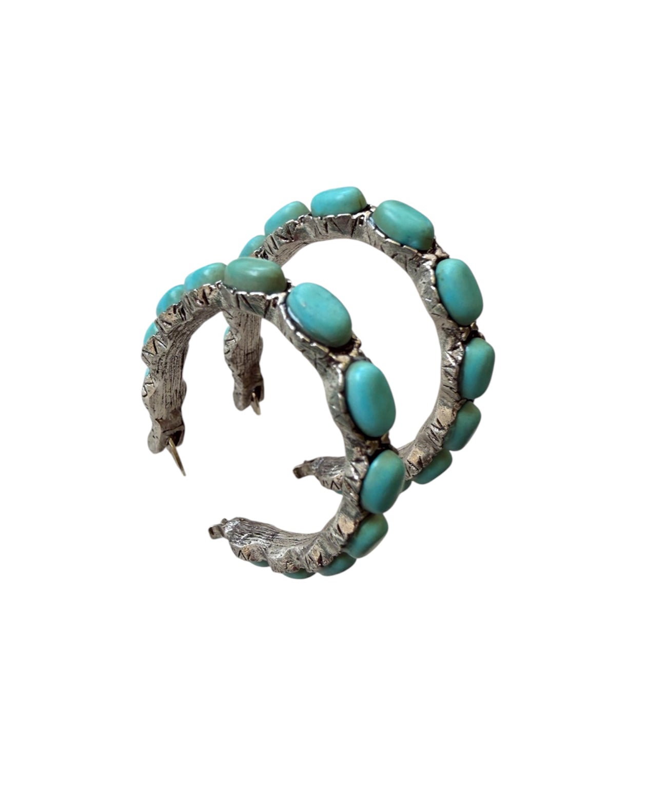 J7081A - Oval Shape Turquoise Dangle Earrings