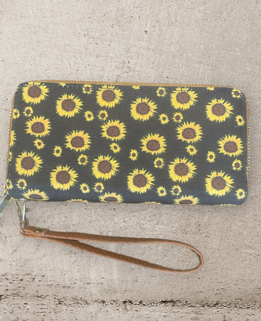 A8484 - Sunflower Printed Double Zip Wallet