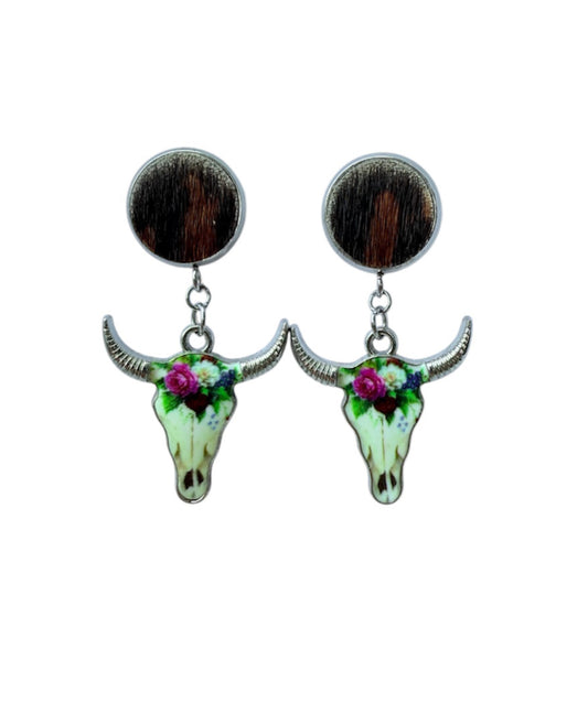 J6985 - 100% Hair on Hide Stud Dangle Earrings