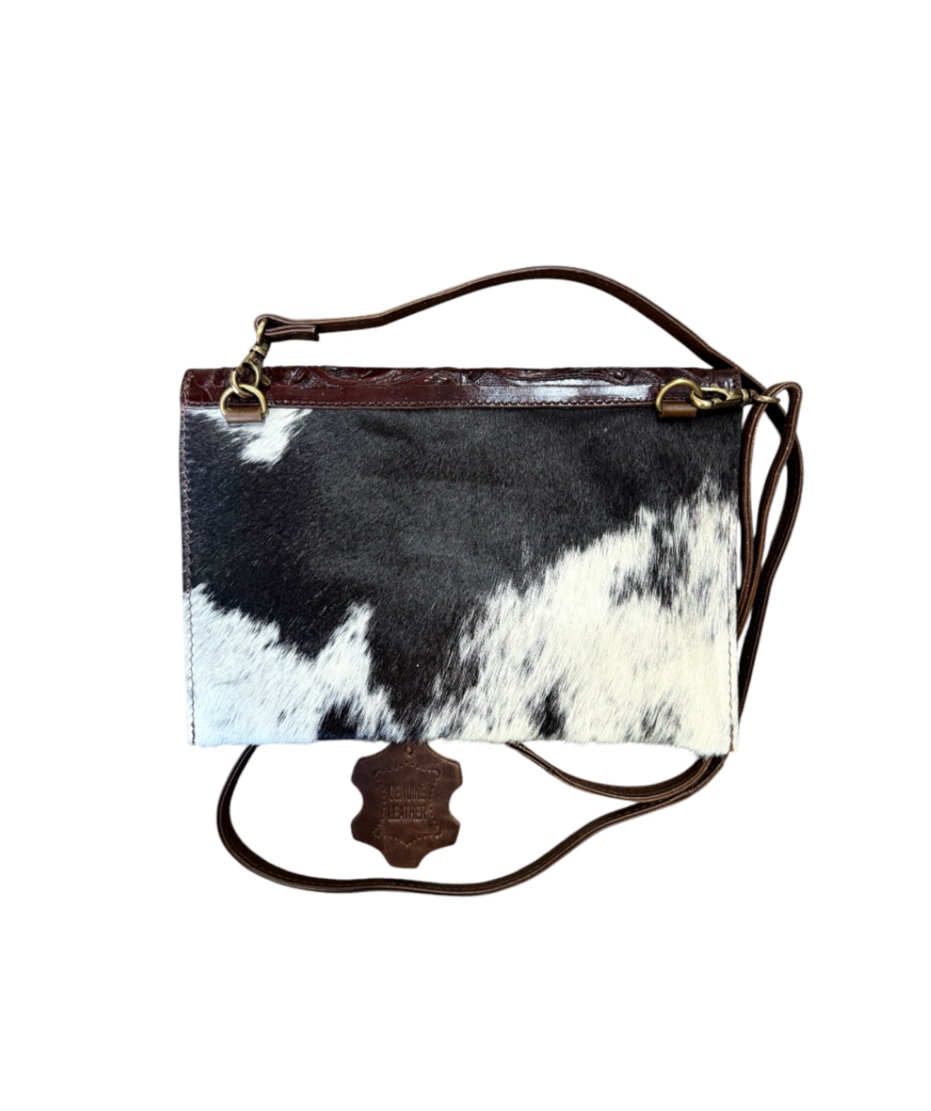 77051 - Dark Leather Crossbody Bag with Black and White hair on cowhide