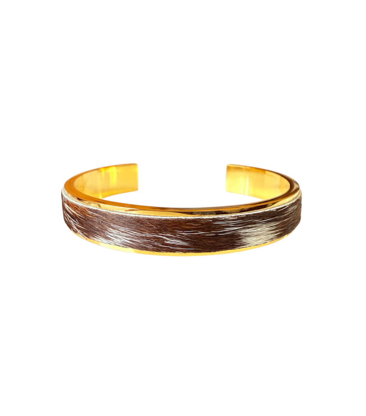 J6888 - 18k Plated Stainless Steel 3/4 Bangle w Cowhide - Rawhide Western Wear 